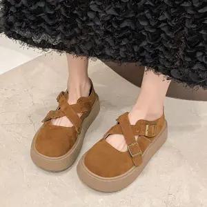 여성 러블리 신발 단화 플랫 프렌치 통굽 스니커즈 봄가을 빈티지 일자크로스 벨벳 슈즈 힛템