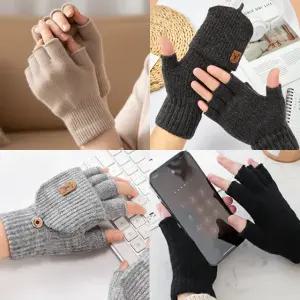 니트 털 반장갑 남녀공용 스마트폰 터치 손가락없는 뚫린 핑거리스 벙어리 겨울 기모 핑거홀