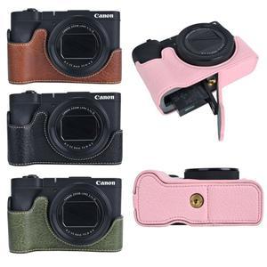 Canon PowerShot V1 배터리 오프닝 하단 커버용 Litchi 스킨 PU 가죽 카메라 하프 케이스