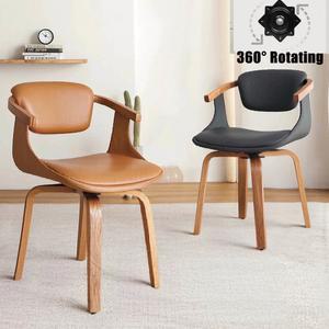럭셔리 원목 식탁 의자 360 회전식 북유럽 스타일 주방 가죽 소프트 오피스 레저 등받이 가정용 가구
