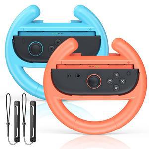 [스위치 1/2에 적합] 스위치 2용 스티어링 휠 핸드 그립, 1/OLED 장착 시 레이싱 휠 핸들 액세서리, 조이콘 2용 인체공학적 핸드헬드 그립 - 2팩(오렌지앤블루)