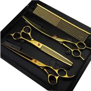 퍼플 드래곤 8.0인치 티타늄 멀티컬러 전문 반려동물 그루밍 가위 세트 스트레이트 묽어짐 커브드 반려견