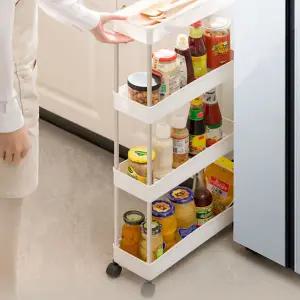 이동식 틈새 선반 플라스틱 바퀴형 다용도 이동식 트롤리 선반 3단 4단 수납 화장대 수납장 카트