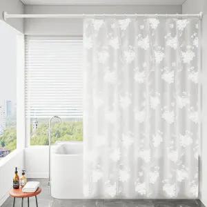 샤워 커튼 벙수 가림막 욕실 부스 흰색 꽃 프린팅 200cm Pvea 패브릭 로맨틱 스타일 방수
