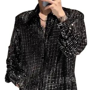 남성스팽글셔츠 실버 탑 반짝이 긴팔 라틴댄스 파티 나이트 댄스복 스팽글 무대의상 행사