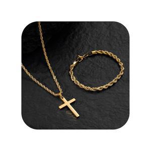 남성 NORBU 스테인리스 스틸 크로스 목걸이 팔찌 세트 로프 링크 체인 18인치 /20인치 /22인치 길이 7 1/2인치 8인치 변색 없음 내구성이 뛰어난 종교 선물