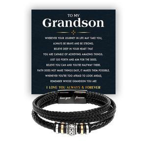 할머니와 할아버지의 손자 팔찌 조부모님의 손자를 위한 가죽 졸업 선물 메시지 카드와 상자가 포함된 칼라 데코기프트.