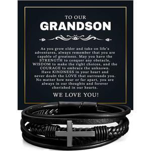 손자 팔찌 십자가 생일 졸업식 크리스마스 선물 진심 어린 메시지와 우아한 상자가 담긴 조부모님 남성 보석