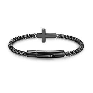남성 크로스 브레이슬릿 크리스천 링크 체인 스테인리스 스틸 롤로 무타월 블랙 베이오넷 걸쇠 발렌타인데이 선물 아이디어 아들 남편 세례 부활절 생일