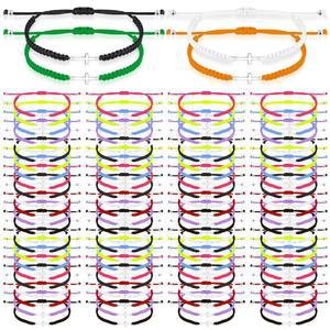 사실비아 100개 크로스 팔찌 대량 조절가능 기독교 땋은 끈 남성 여성 세례 교회 장례식 우정을 위한 선물