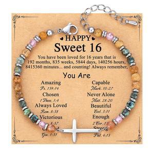 여성 토니 & 샌디 크리스천 크로스 팔찌 발렌타인데이 선물 확인 세례 부활절 크리스마스에 친구 딸 엄마 여동생을 위한 특별한