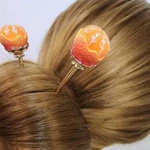 [셀러에이드]제주 감귤 모양 비녀 헤어장식 선물용 기념품 헤어핀