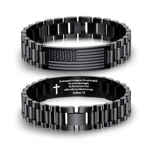 P. BLEAK 미국 국기 성경 구절 팔찌 남성 스테인리스 스틸 각인 부활절 기독교 종교 크리스마스 생일 주얼리 선물