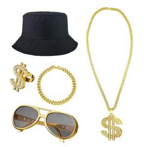 프라이온 90년대 힙합 80년대 남성/소년/ 래퍼 테마 파티 의상 악세사리