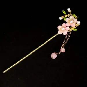 [셀러에이드]핑크 플라워 전통 한복 은장식 비녀 헤어 액세서리 코사지 머리장식