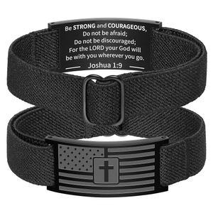 남성 조코미 아메리칸 플래그 크로스 바이블 구절 팔찌 블랙 엘라스틱 스트레치 스트랩 조절식 크리스천 주얼리 선물