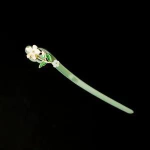 옥 진주꽃 전통 한복 비녀 헤어장식 여성용 옥장식 비녀 코사지