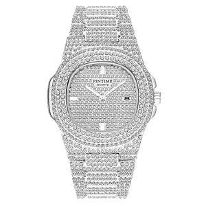 고사사 럭셔리 유니 크리스탈 다이아몬드 워치 빅페이스 여성 남성 쿼츠 골드 실버 로즈 스테인리스 스틸 팔찌 밴드