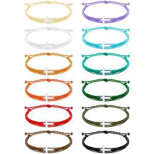 Janmercy 48개 크로스 브레이슬릿 대량 크리스천 상품 여성 남성 핸드메이드 브레이드 종교 팔찌 조절가능 로프