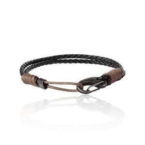 럭키 브랜드 남성 팔찌 가죽 땋은 로프 직조 블랙 손목 밴드