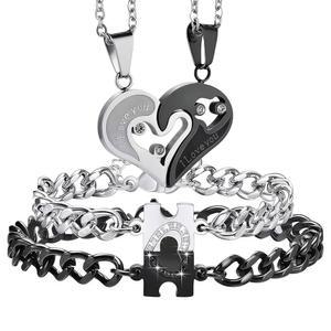 그와 그녀의 하트 펜던트 팔찌 목걸이를 매치하는 미펙시 2세트