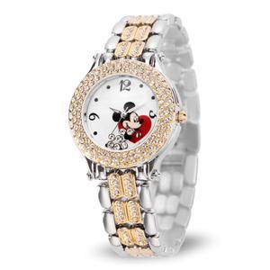 마우스 시계 u2013 스타일리시하고 재미있는 여성 클래식 영감 흰색 화이트 다이얼과 플로팅 스톤이 있는 다색 스테인리스 스틸 스트랩