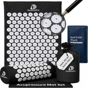 지압 매트 베개 세트 - 허리 및 목 좌골반 압통을 위한 요법 수면 보조 을 이상적인 침술 (블랙)