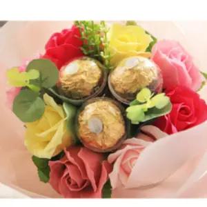 초콜릿사탕 꽃다발선물 핑크 톤 초콜릿 사탕 꽃다발 기념일 선물 연주회 졸업 부케