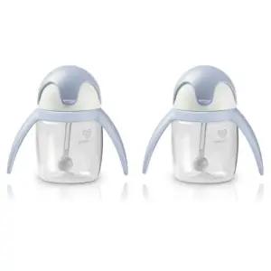 유미 유아컵 펭귄 빨대컵 휴대용 물컵 240ml 블루