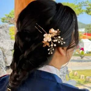 골드 컬러 U자 헤어핀 혼주용 뒤꽂이 집게 비녀 머리장식