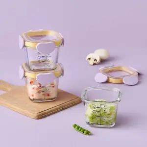 락앤락 정사각 이유식 유리 용기 260ml X3 리틀럽 디어 밀폐캡 MNA