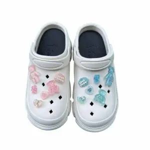 DIY 꾸미기용 구멍 뚫린 샌들 슬리퍼 핑크 블루 곰돌이 디자인