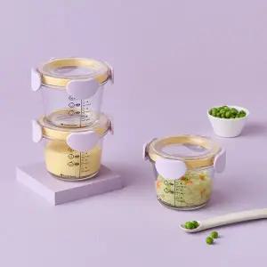 락앤락 이유식 유리용기 260ml X3 리틀럽 디어 원형 밀폐캡 식기 MNA