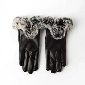 여성용 퍼 장갑 가죽 오토바이 방한 겨울용