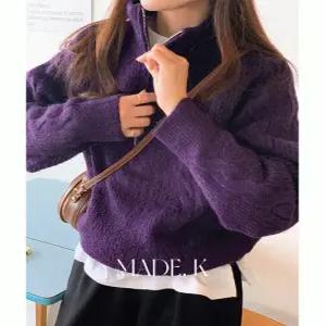 듀엘 꽈배기 반집업 니트