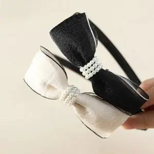 여성 2컬러 하객룩 러블리 쉬폰리본 진주장식 머리띠 (KYR-WFFR4FY)