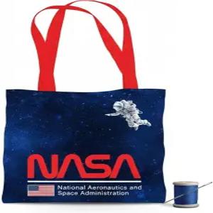 NASA 로고 DIY 캔버스 토트백 재봉 키트 - 우주 테마 패브릭 공예 프로젝트 24인치 x 43인치 다크 블루