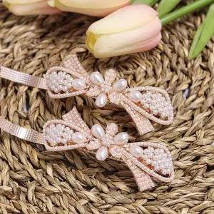 진주 리본 여섯꽃잎 바레트 자동핀