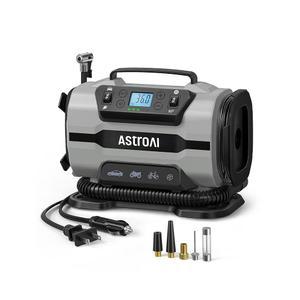 AstroAI 타이어 인플레이터 휴대용 공기 압축기 펌프 150PSI 12V DC/110V AC 듀얼 메탈 모터 & LED 조명 자동차 액세서리 자전거 에어 매트리스용 두 가지 모드 회색