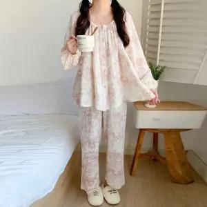 [유야]여성 부드러운 요루면 트왈 단추 긴팔잠옷 세트 -FHS0111- 봄 가을