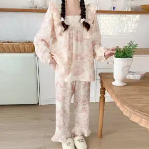 [유야]여성 부드러운 요루면 트왈 레이스 긴팔잠옷 세트 -FHS0110- 봄 가을