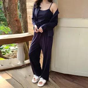 [유야]여성 3피스 나시 가디건 바지 도트 잠옷세트 -FHS0075- 봄 가을