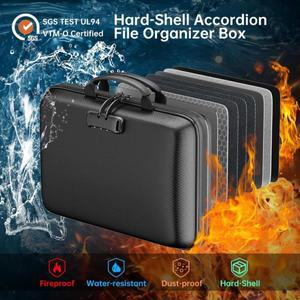 잠금장치가 있는 하드쉘 방화 문서 상자, 13포켓 아코디언 파일 폴더 보호용 정리함