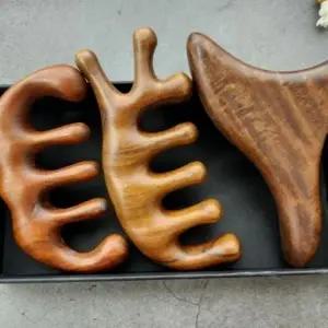 우드 바디 지압 두피 괄사마사지기 세트 백단향 3종