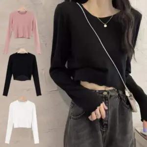 요가 발레 긴팔 크롭 티셔츠