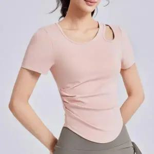 여성 요가 반팔 스판 기본티 어깨펀칭