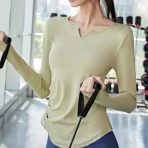 긴팔 브이넥 요가티셔츠