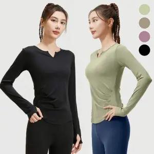 브이넥 요가 긴팔 티셔츠 여성 운동