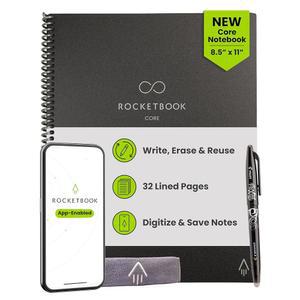 ROCKETBOOK CORE 재사용 가능한 스마트 노트, 레터 및 페이지, 학교, 프로젝트를 위한 창의적인 직장 유선