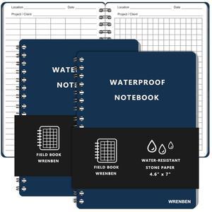 WRENBEN 필드 그리드 내후성 나선형 노트북 방수 2개, PV 및 17.8CM(4.8 스톤 7인치) X 12.2 전천후 페이퍼
